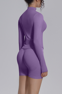 Women's Seamless Stretchy Jacket And No Front Seam Short Set