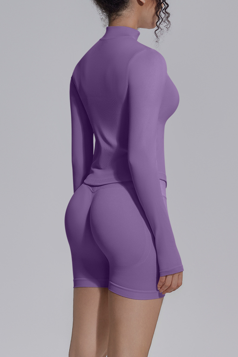 Women's Seamless Stretchy Jacket And No Front Seam Short Set