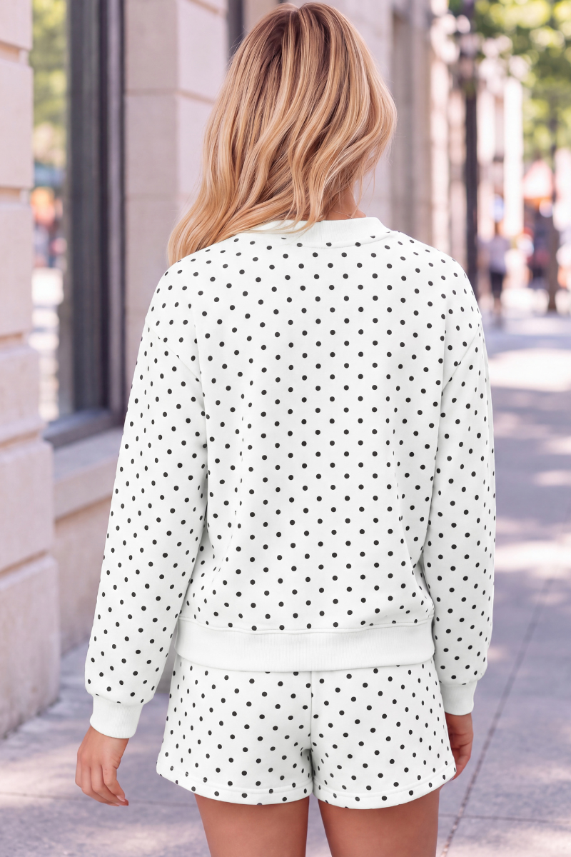 Unisex Fall Fleece Polka Dot Mock Neck And Shorts Outfit Set