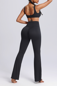 Women's Twisted Sports Bra & Cross-Waist Flare Pants Set