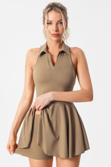 Women's Tennis Polo Collar Mini Dress &Side Pocket Short Set