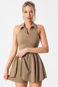 Women's Tennis Polo Collar Mini Dress &Side Pocket Short Set