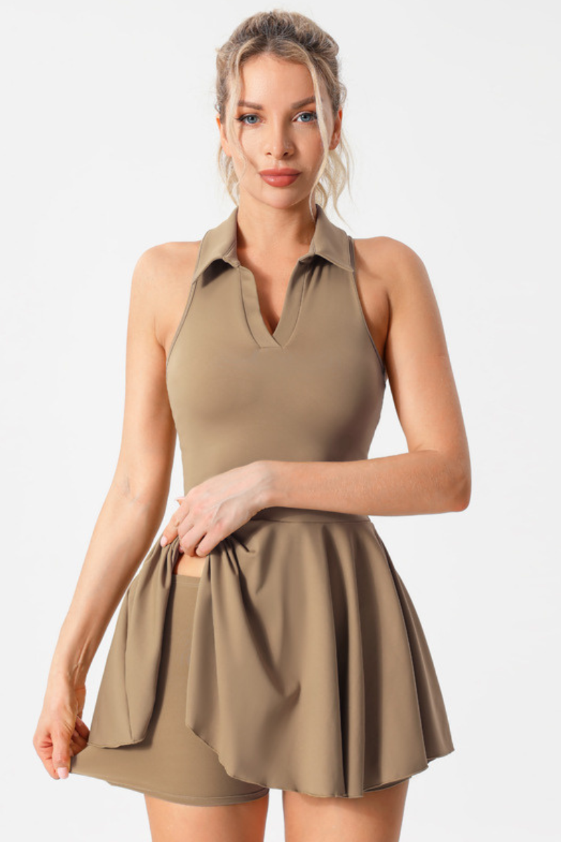 Women's Tennis Polo Collar Mini Dress &Side Pocket Short Set