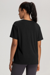 Women Solid Breathable Relaxed-Fit Yoga Short-Sleeve T-Shirt