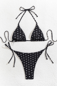Women Summer Retro Polka Dot Triangle Halter Side Tie Bikini