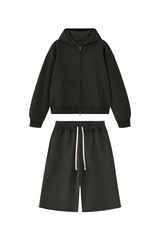 Men's 100% Cotton Loungewear Sets:Hooded Jacket &Mid Shorts