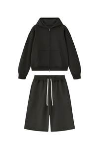 Men's 100% Cotton Loungewear Sets:Hooded Jacket &Mid Shorts