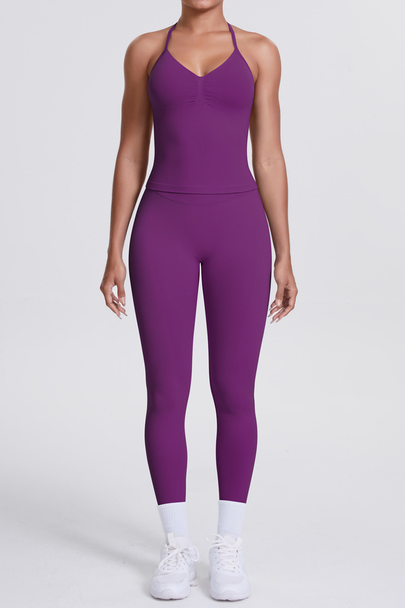 High-Waist Seamless Yoga Set - Halter Neck, Quick-Dry Fitness Outfit
