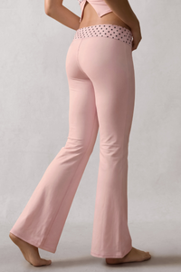 Women's Polka Dot Fold-Over Waistband Yoga Flared Pants