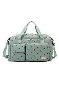 Strawberry Print Corduroy Multi-Pocket Travel Duffel Bag