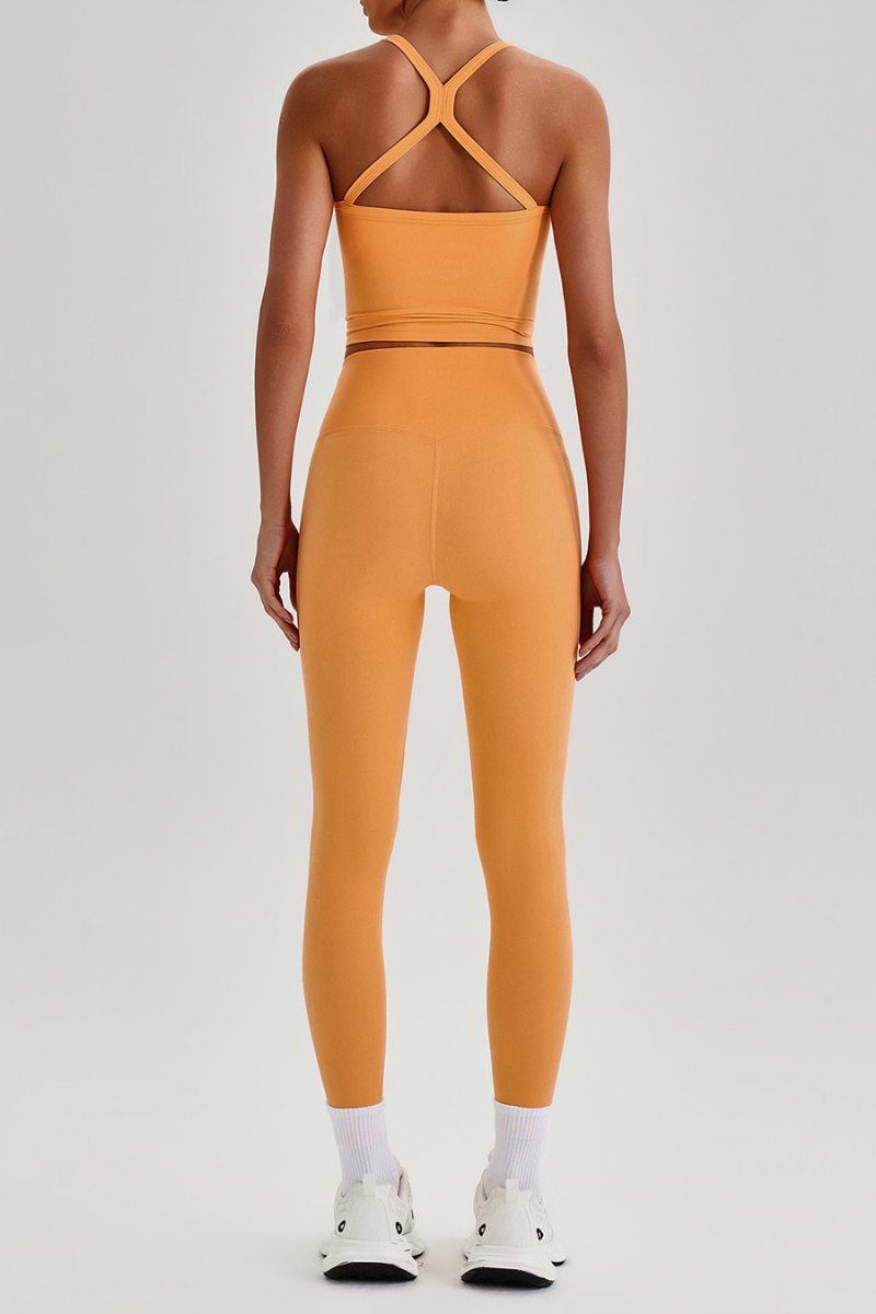 Women's Square Cross Back Tank Top &High Rise Leggings Set