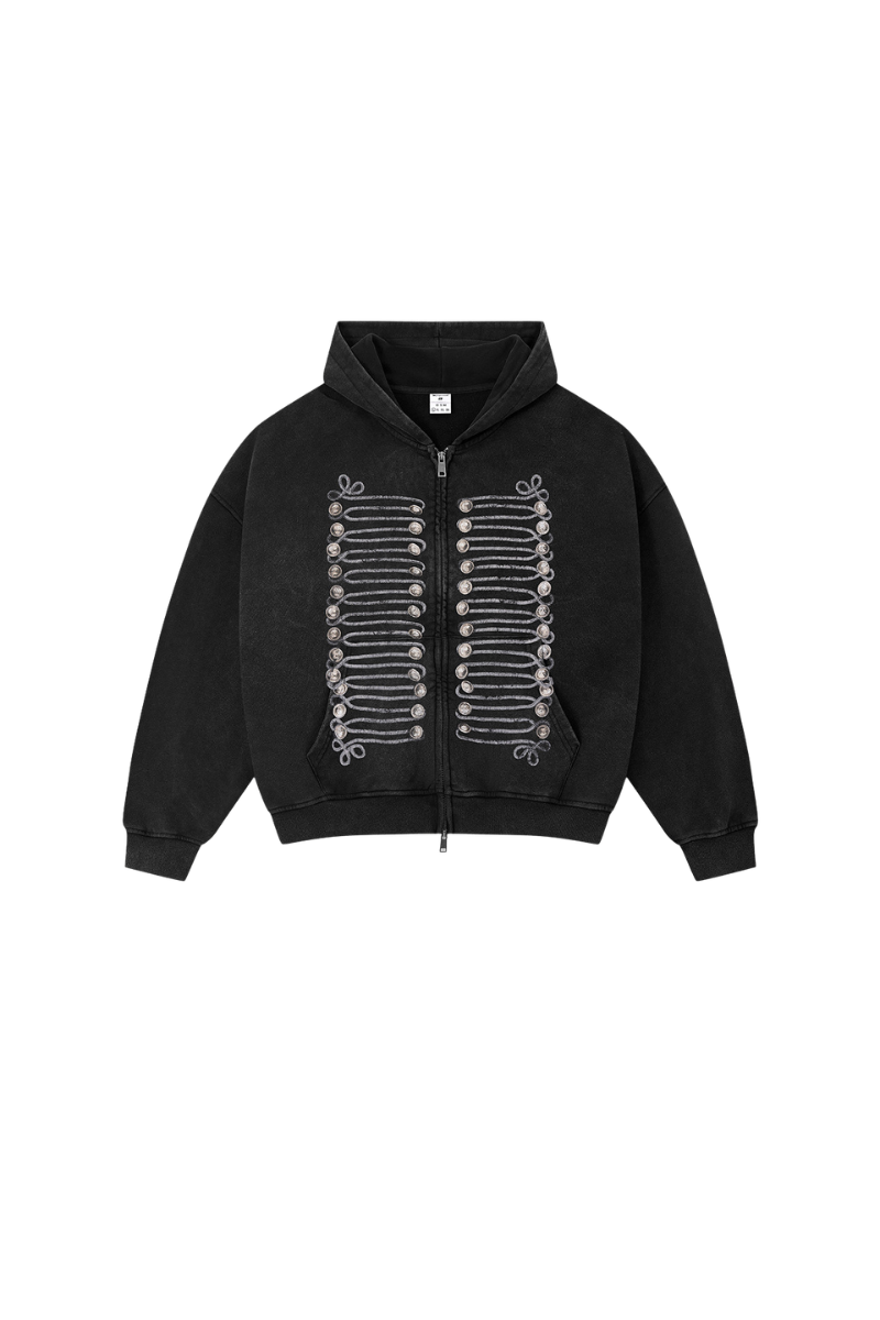 Men's Fall 100% Cotton Vintage Button-Print Hooded Jacket