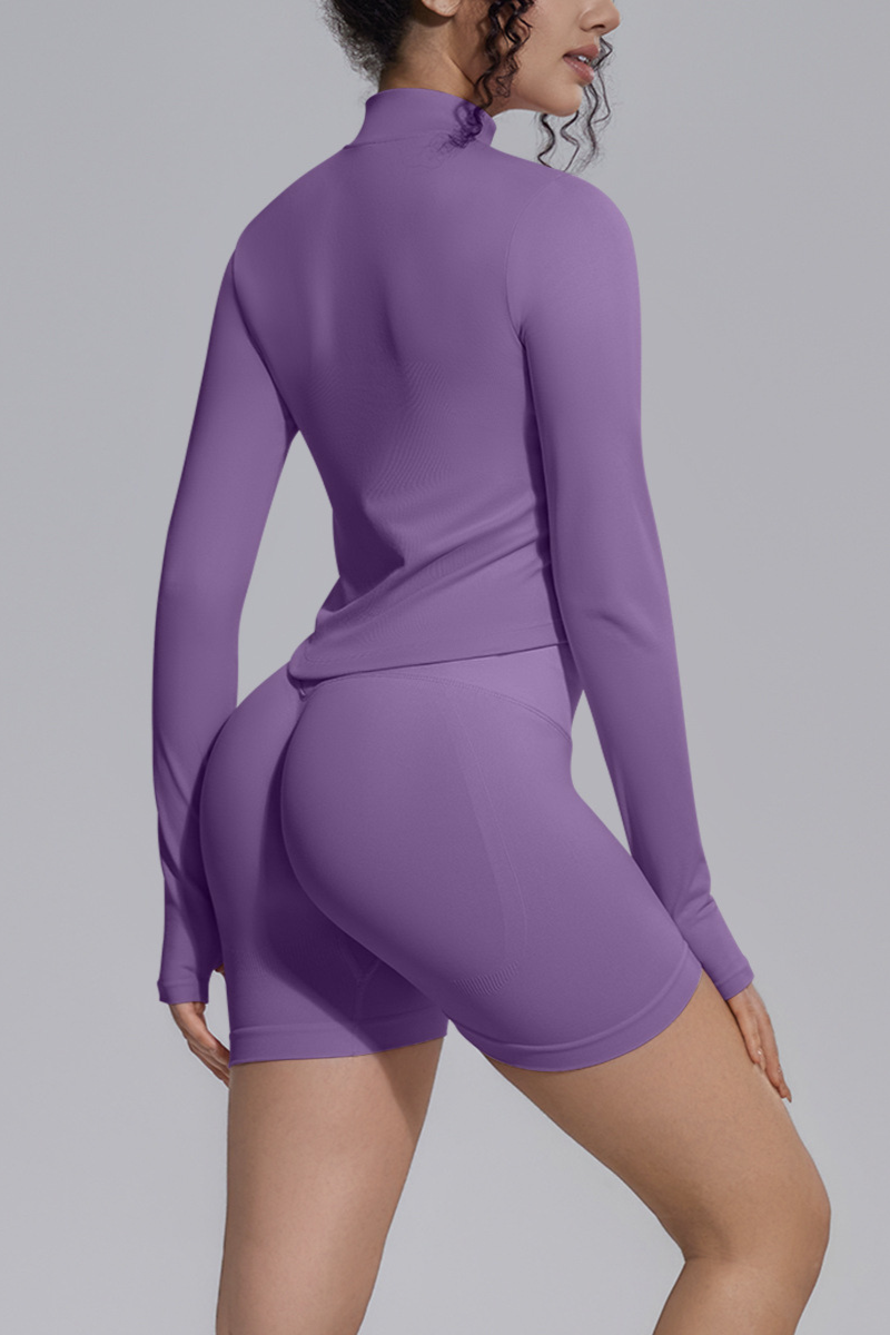 Women's Seamless Bra&Stand Collar Jacket &Shorts 3 Piece Set