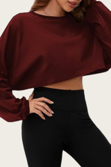 Women's Fall Cropped Drop Shoulder Long Sleeve Top