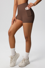 Women's High Waist Side Pocket Yoga Workout Biker Shorts
