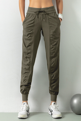 Women's Lightweig Drawstring Pocketed Ruched Side Joggers