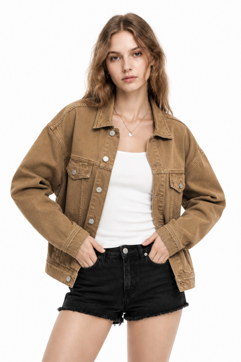 Women's Fall 100% Cotton Oversized Washed Denim Jacket