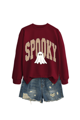 Women's Fall Halloween Plaid Ghost Print Oversize Pullover