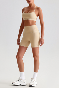 Women's Bare Feel Cross Back Bra & Side Pocket Shorts Set