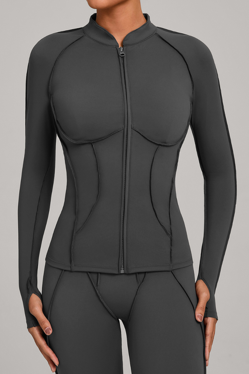 Collared, zippered long-sleeve outer jacket