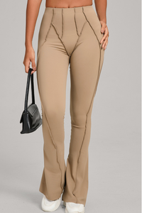 Wide-leg, snug, textured, and high-waisted flared pants