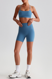 Women Bare Feel Halterneck Bra & High Rise Fitness Shorts Yoga Set