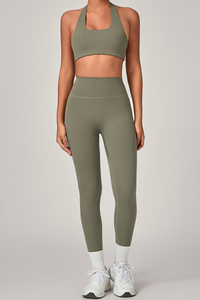 Women's Set:U-neck Halterneck Bra And High-Waist Leggings