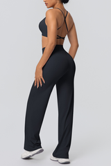 Women's Set:Thin Straps Cross Back Bra And Wide Leg Pants