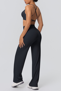 Women's Set:Thin Straps Cross Back Bra And Wide Leg Pants