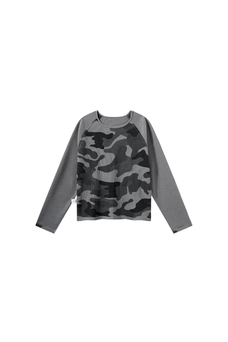 Men's Fall Camo Waffle Breathable Long Sleeve Top