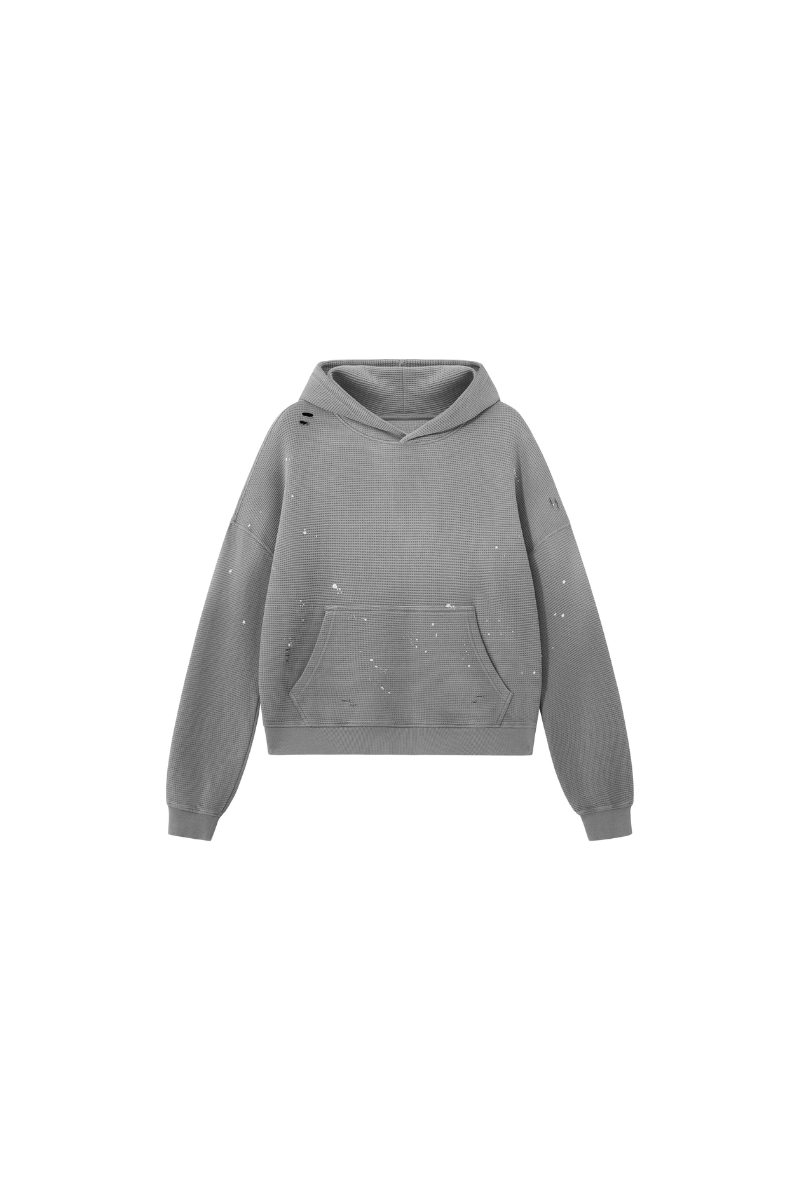 Men's Streetwear Washed Paint Splatter Waffle Hoodie