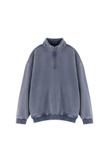 Unisex Fall Vintage Fleece Washed 1/4 Zip Mockneck Sweatshirt