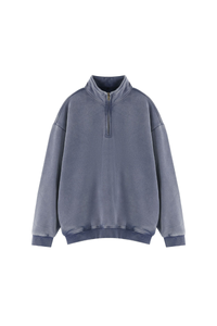 Unisex Fall Vintage Fleece Washed 1/4 Zip Mockneck Sweatshirt
