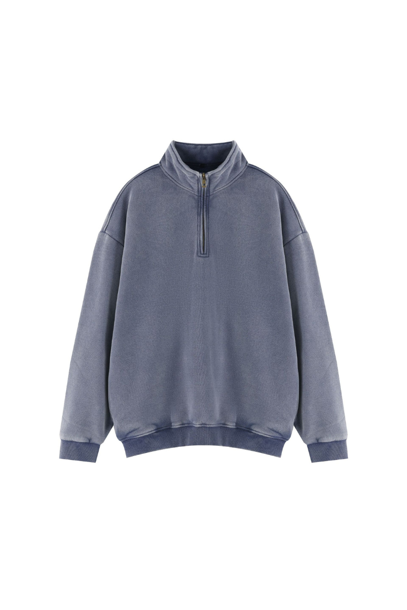 Unisex Fall Vintage Fleece Washed 1/4 Zip Mockneck Sweatshirt
