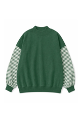 Women's Fall Gingham Spliced Oversize Mock Neck Sweatshirt