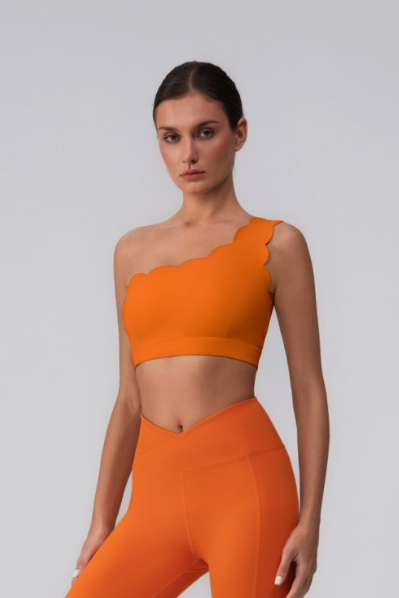 Women's Scalloped Asymmetric One-Shoulder Cropped Sports Bra
