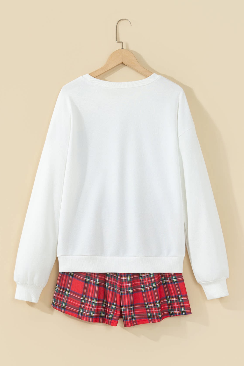 Women's Fall Christmas Embroidery Sweatshirt And Short Set
