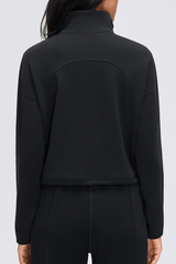Women's Fall/Winter Stand Collar Half Zip Cropped Sweatshirt