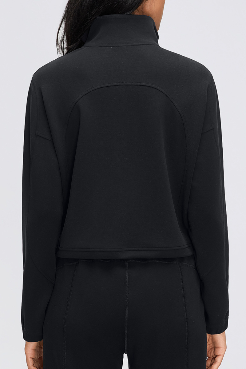 Women's Fall/Winter Stand Collar Half Zip Cropped Sweatshirt