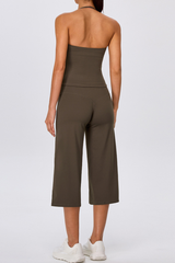 Women's Yoga Sets:Halter Twist Tank Top &Wide Leg Capri Pant