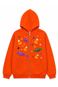 Unisex Halloween Multi Pattern Print Zip Up Hoodie