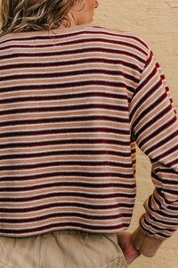 Women's Fall/Winter Striped Crew Neck Cropped Knit Sweater