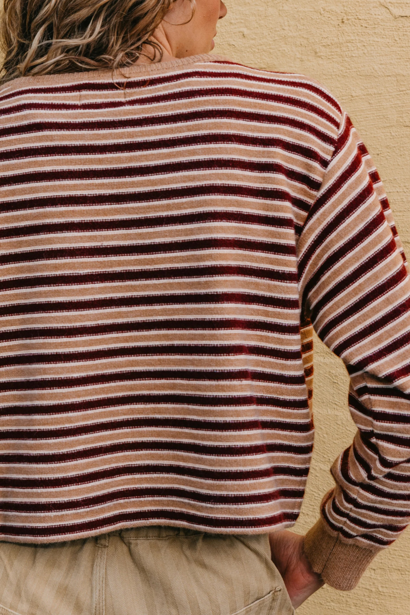 Women's Fall/Winter Striped Crew Neck Cropped Knit Sweater