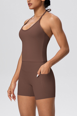 Women's Two Piece Set:Drawstring Halterneck Bra And Shorts