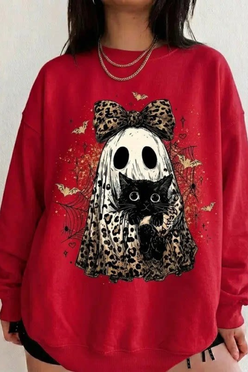 Women's Fall Halloween Witch Ghost Floral Horror Sweatshirt