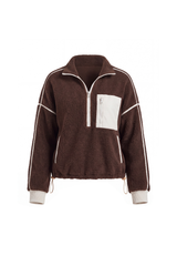 Women's Fall Half Zip Stand Block Drawstring Hem Sweatshirts