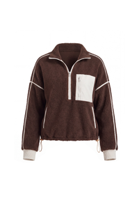 Women's Fall Half Zip Stand Block Drawstring Hem Sweatshirts
