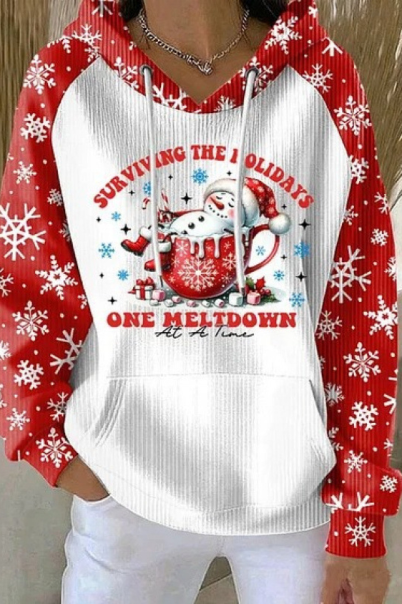Women's Fall Christmas Print Ribbed Hoodie