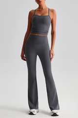 Women's Y-Back Cropped Tank Top & Yoga Flared Pants Set