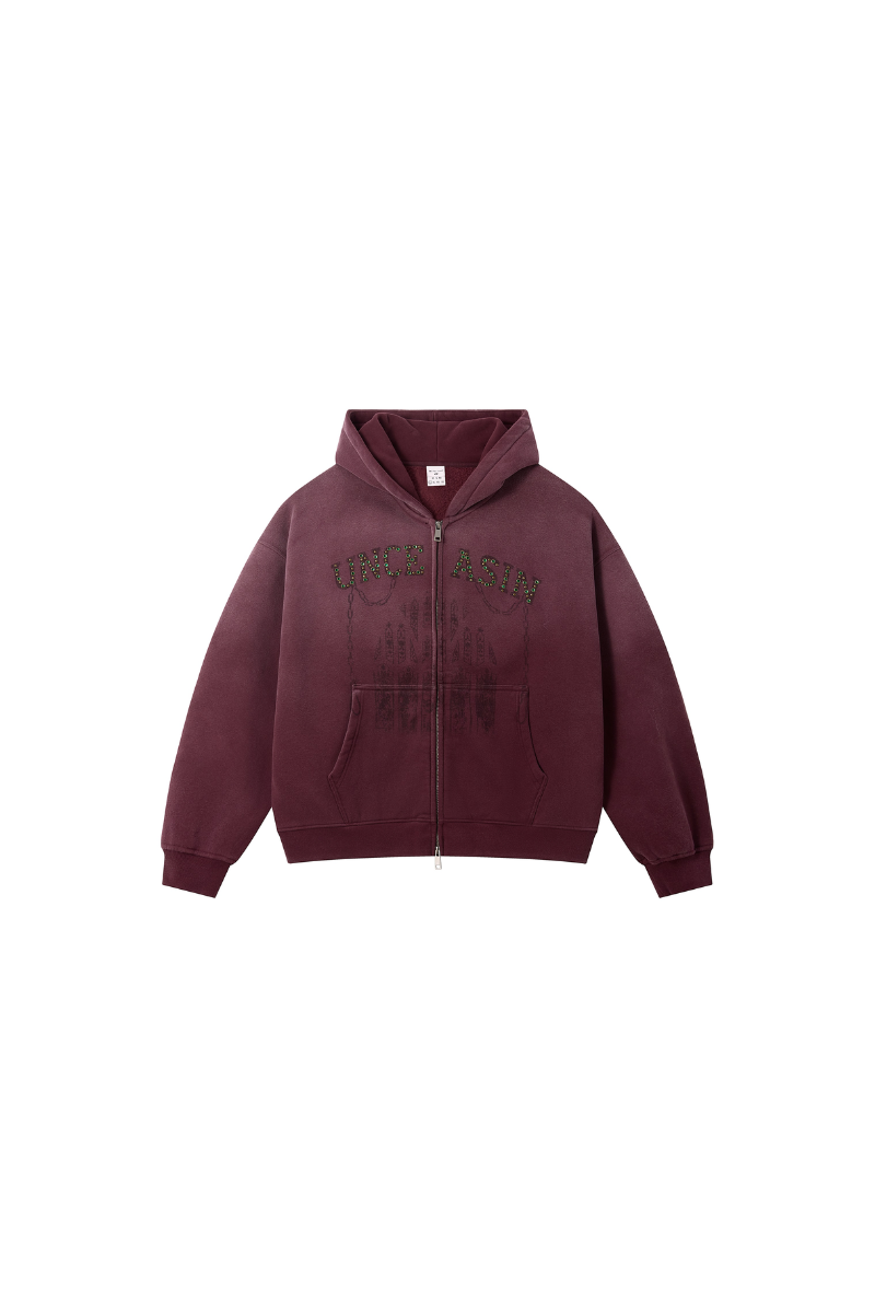 Women's Vintage Lettering Print With Rhinestone Fleece Jacket